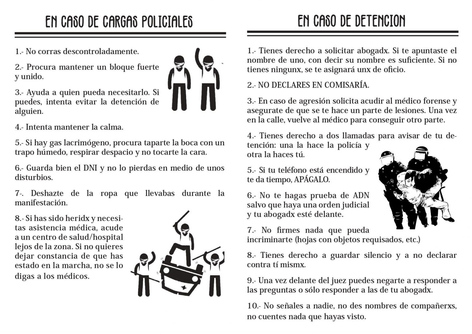 Consejos generales en caso de cargas policiales o detención.